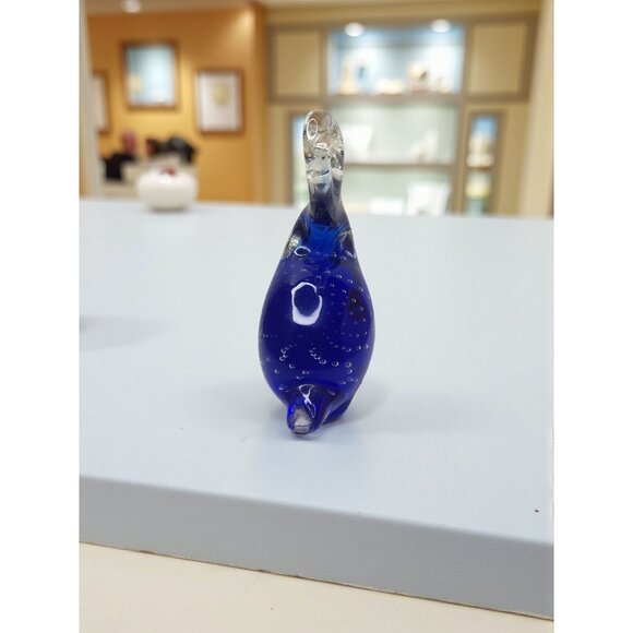 Beautifull Hand Blown Air Bubble Blue/Clear Glass Duck. - Picture 7 of 8